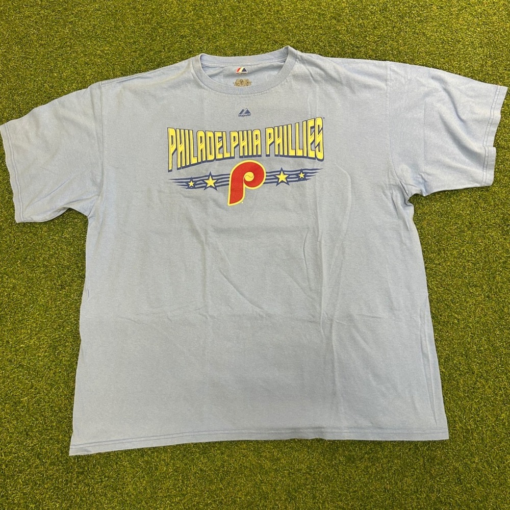Majestic Philadelphia Phillies History Graphic T-Shirt Light Blue Mens 2XL